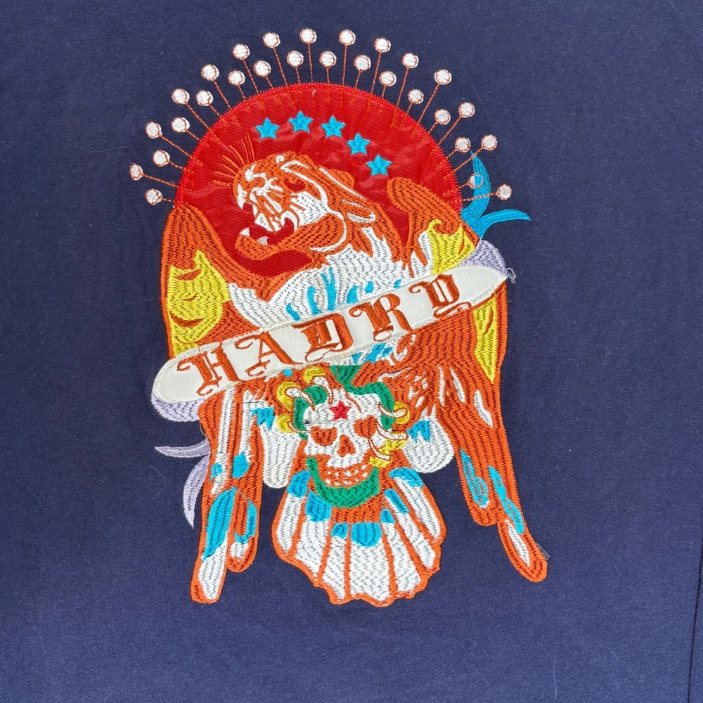 Ed Hardy Size 4X Long Sleeve Graphic T-Shirt Navy Blue Eagle Skull Misprint NEW